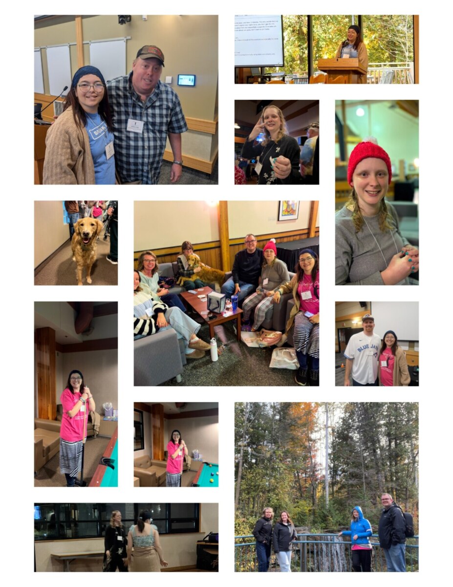 Photos of people at the speaking out conference