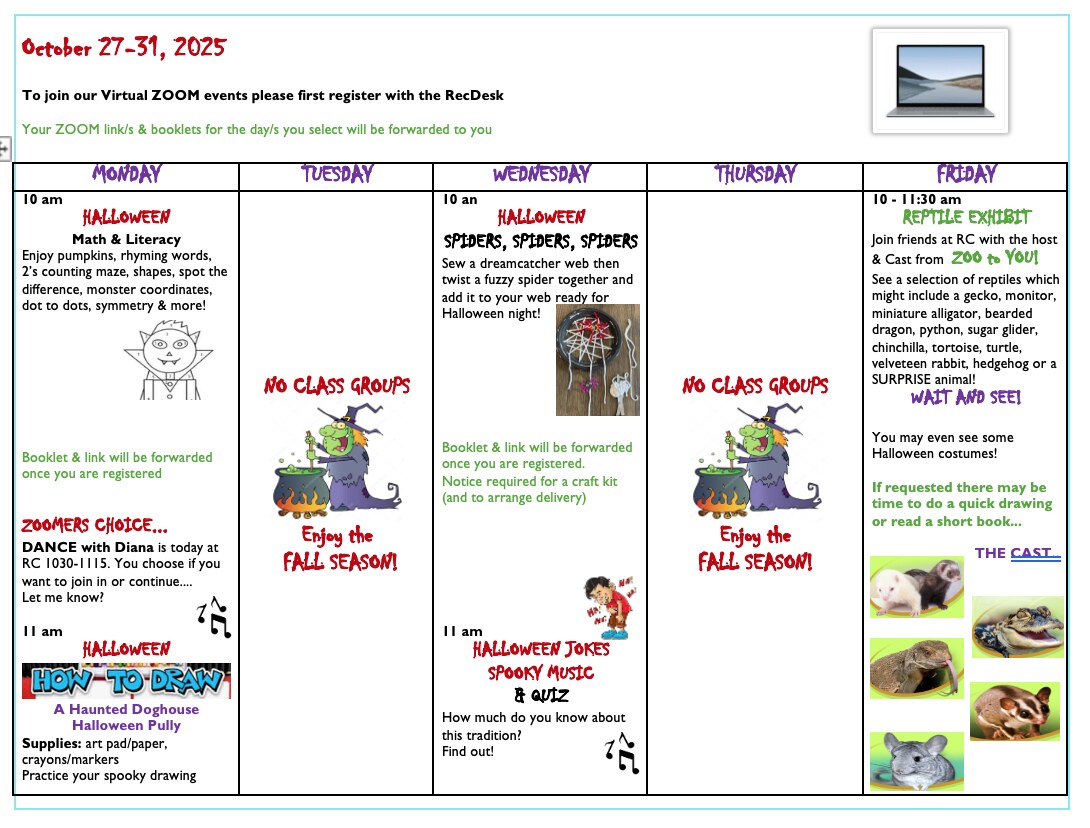 Calendar of the week