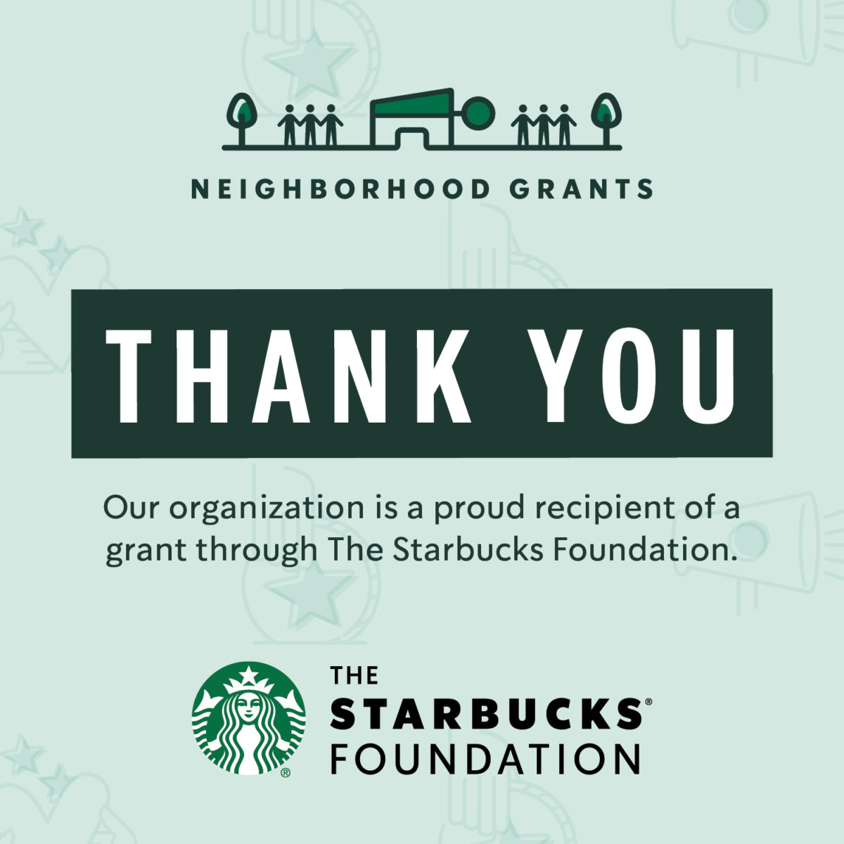 Starbucks Foundation Logo thank you for the Neighbourhood grants program